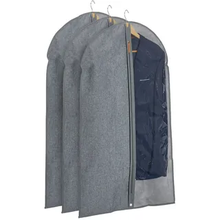 Relaxdays Kleidersack 3er Set, Kleiderschutz mit Reißverschluss, 99 x 58 cm, Schutzhülle Anzug, Kleid, grau/transparent