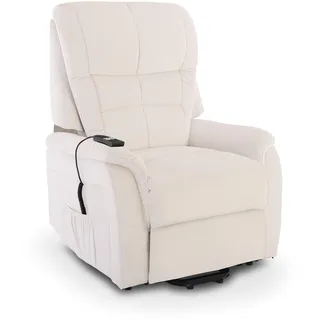 Raburg Fernsehsessel mit Aufstehhilfe & Liegefunktion, elektrisch verstellbar mit 2 Motoren & Fernbedienung, Taschenfederkern, wasserabweisender Webstoff – Jan | Weiß