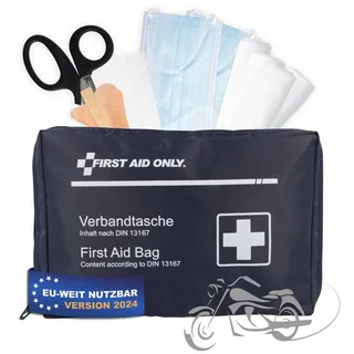 FIRST AID ONLY® KFZ-Verbandtasche Motorrad Erste Hilfe Set DIN 13167 28-teilig für Reise & Freizeit, Kompakter Verbandskasten schwarz