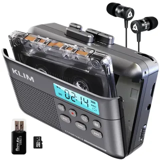 Kassettenspieler - Kassettenrekorder - Cassette Player - Kassetten Digitalisieren - Tragbarer Kassettenrekorder - Mikrofon & Lautsprecher - Wiederaufladbarer Akku - 16GB SD-Karte - Asche
