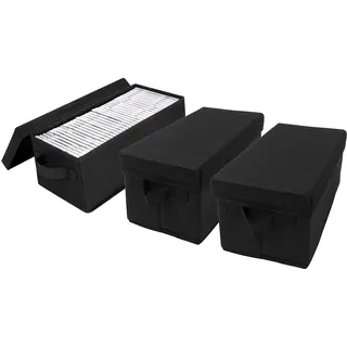 3 Stück CD Aufbewahrungsbox mit Deckel, Stapelbar CD Box, Faltbarer DVD Behälter für 30 CDs in vollen Jewel Hüllen pro Einheit, 36x16x14cm Platzsparend Kleiner CD Ständer, für Haus und Auto, Schwarz