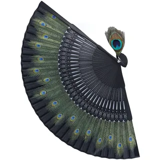 Wakects Antiker Bambus-Handfächer, Faltbarer Fächer mit Schönem Pfauenmuster für Performance-Kleidung und Wanddekoration, Perfektes