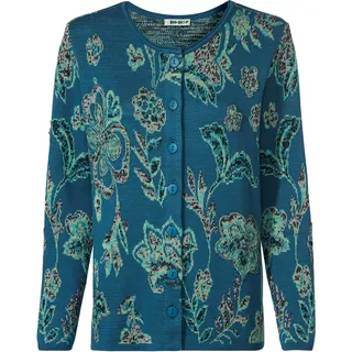 Baumwoll-Strickjacke, Jacquard petrol, 40/42