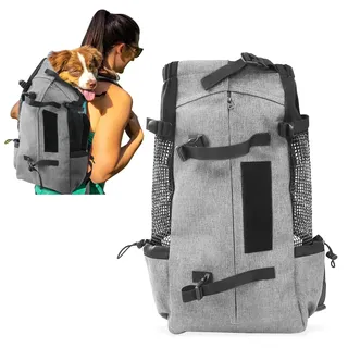 PETCUTE Hundetasche Hundetransporttasche Tragetasche für Hunde Katzen Wanderrucksack Seite Atmungsaktives Netz Rucksack für Kleine Hunde Katzen bis zu 3 kg Grau