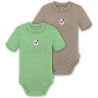 normani Outdoor Sports 2er Set Doppelpack Baby Merino Body in Grün/Beige | Gr.: 74