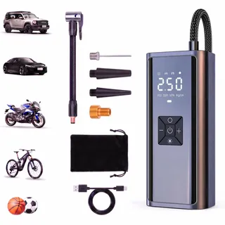 Mepham ElektrischeLuftpumpe, Tragbarer Akku Kompressor & Fahrradpumpe Elektrisch (150 PSI) mit LED-Licht, Auto-Stopp für Auto, E-Bike, Motorrad & Bälle