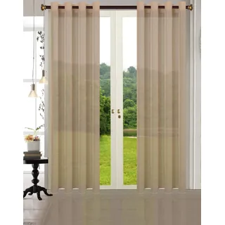 Uni -20332CN- 2er-Pack Sand Vorhang Transparent Gardinen Set Wohnzimmer Voile Vorhang Ösenvorhang HxB 245x140 cm mit Bleibandabschluß Sand