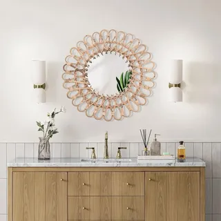 TTISJHK Rattan Spiegel Rund 40cm Handgefertigt mit 20cm Glasspiegel, Wandspiegel Boho Deko für Wohnzimmer, Schlafzimmer, Badezimmer, Flur & Bauernhaus Stil, Natur Rattan Wanddeko