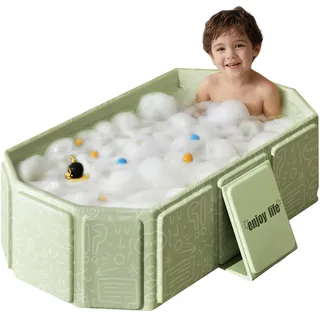 Faltbare Kinderbadewanne – Multifunktionale Badewanne für Dusche, platzsparend und tragbar, ideal für Kinder von 0-8 Jahren – Faltbare Badewanne für Zuhause und Reisen mit Abflussstopp (Grün)