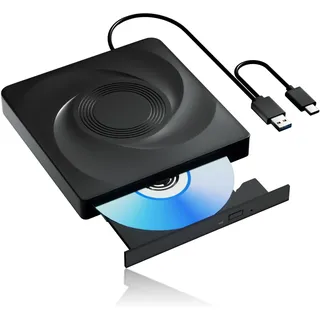 Bluray Laufwerk Extern, Externes Blu Ray Laufwerk FüR Pc Blu Ray Brenner Extern Mit USB 3.0 Und Typ-C CD/DVD Brenner Blu Ray Player FüR Pc Mit Windows MacOS Laptop Und Desktop