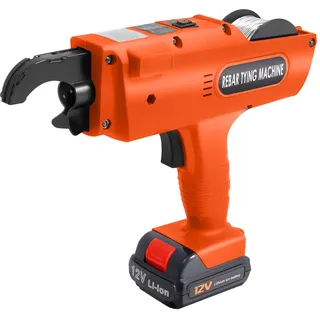 12V Elektrische Rebar Bindemaschine, Rebar Tying Bindemaschine mit Aufbewahrungsbox 2 Lithium Ionen Batterien Knotendrahtlänge 300-500mm (Orange)