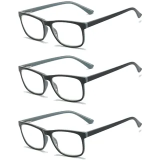 MMOWW 3er-pack Lesebrille Damen und Herren, Anti-blaue Computerbrille mit Federscharnieren(Grau, +1,0