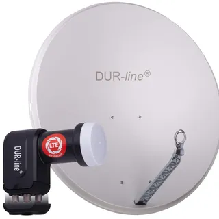 DURA-SAT DUR-line 4 Teilnehmer Set - Qualitäts-Alu-Satelliten-Komplettanlage - Select 85cm/90cm Spiegel/Schüssel Hellgrau + Quad LNB - für 4 Receiver/TV [Neuste Technik, DVB-S2, 4K, 3D]