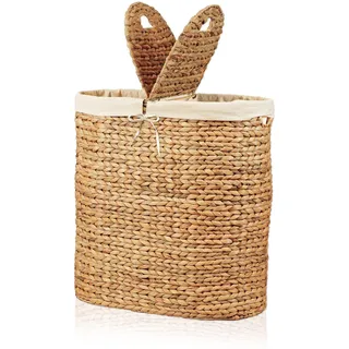 lycce Wäschekorb aus Wasserhyazinthe, 2 Fächern, Deckel Wäschesack