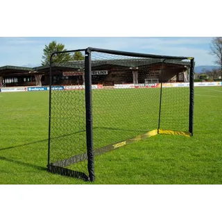 Power Shot Fußballtor aus Stahl - 5 x 2 m) - Schwarz - Bodenverankerung und Transporttasche inkl. - Schwarz