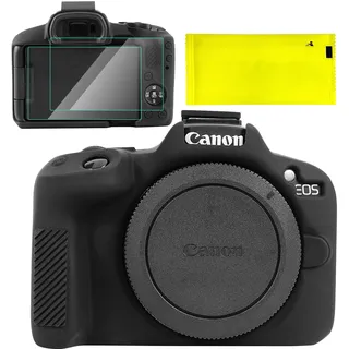 BCMCZCDC Silikon-Schutzhülle für Canon EOS R50 Hülle, Zubehör mit 2 Stück Displayschutzfolie, Abnehmbarer Objektivschutz für Canon EOS R50 Digitalkamera