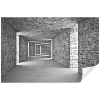 Wallarena Fototapete 3D EFFEKT Ziegel Tunnel Moderne Vlies Tapete Wohnzimmer Schlafzimmer, Glatt, 3D-Optik, Vliestapete grau Stein Wohnzimmer Schlafzimmer Küche Tapete + Kleister grau 1 m x 0.75 m