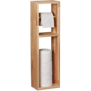 Relaxdays Toilettenpapierhalter, Walnuss Holz, zur Wandmontage oder stehend, Ersatzrollenhalter HxBxT 70x20x13 cm, natur