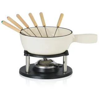 BBQ-Toro 9-teiliges Gusseisen Fondue Set für 6 Personen, 2 L, emailliert) mit Brenner und Gabeln | BBQ-Toro