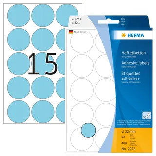 Herma 2273 Punktaufkleber Klebepunkte blau, 480 Stück, Ø 32 mm, rund Papier Farbpunkte Aufkleber