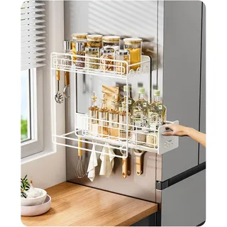 Magnetisches Gewürzregal Für Kühlschrank Mit Verschiebbaren Schienenregalen Weiß