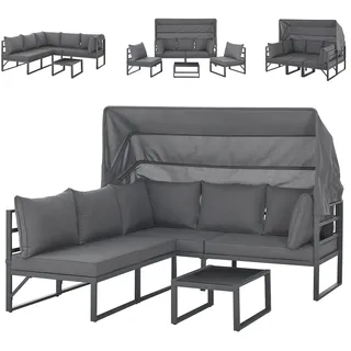 Svita Maui Gartenmöbel-Lounge-Set mit Dach Outdoor-Sofa Strandkorb-Sonneninsel Stahl Grau
