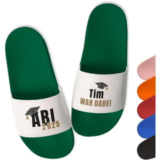 Geschenke zum Abitur 2025: Lustige Badelatschen personalisiert „ABI 2025 Geschafft & War dabei“ – Bade-Schlappen personalisiert mit Namen für Mädchen & Jungen | Abitur Geschenke (Grün, Gr. 43) - 43 EU