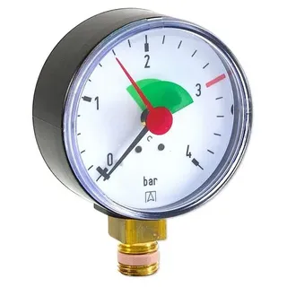 AFRISO Manometer HZ 63 - Anschluss radial 1/4'' AG selbstdichtend, Anzeige 0-4 bar, rote Markierung bei 3,0 bar