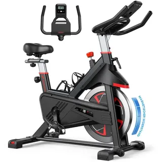 Merach Heimtrainer Fahrrad mit Magnetischem Widerstand, Leises Bremsbelag/Hometrainer Fahrrad mit Verbessertem LCD-Monitor, Indoor Cycling Bike mit Hantelrack, Tablet-Halter, Eigener App, Bis 136KG