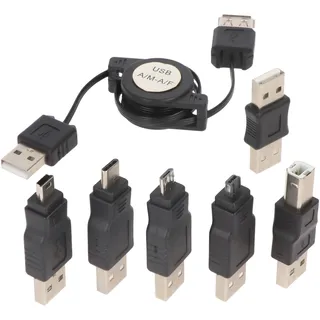 USB-Adapter-Set 7-teilig mit praktischer Aufrollbox, USB-Verlängerungskabel für den direkten Anschluss an einem USB-Gerät
