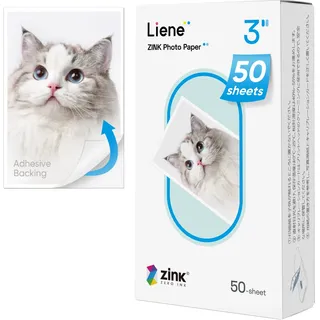 Liene Zink Fotopapier 2x3''(50 Stück), kompatibel mit Liene Pearl K100 Mini Fotodrucker, 50x76mm Premium Fotopapier mit Selbstklebender Rückseite, Sofortbildfilm