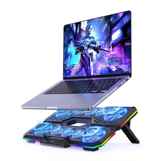 Laptop-Kühlpad, Gaming-Laptop-Kühler mit 10 leisen Lüftern, höhenverstellbarer Laptop-Kühlständer für 12„-18,1“-Laptops, RGB-Beleuchtung, Laptop-Lüfter mit 2 USB-Anschlüssen und Handyhalterung