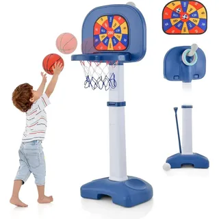 Costway 4 in 1 Kinder Basketballkorb Set, Basketballständer höhenverstellbar & Ringwurf & Klebeball & Golfspiel, Korbanlage für Indoor...
