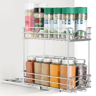 Winter Shore 2-Stufiges Gewürzregal Ausziehbar Schrank - Küchenschrank Organizer Ausziehbar - Unterschrank Regal Ausziehbar - Vertikaler Schrank Organizer Ausziehbar - Auszüge für Küchenschränke
