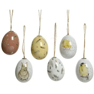 Decoris season decorations Osterei, Ostereier zum Aufhängen Tiere / Federn 6cm, 6 Stück bunt