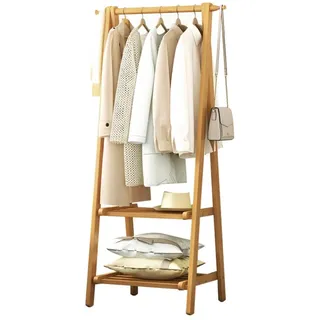 DODOBD Freistehender Kleiderständer Bambus,Türgarderobe Klappbar,Kleiderständer Holz,Kleiderständer Schmal,Kleiderstange,Zusammenklappbar,Für Wohnungen Schlafzimmer Flur:66/86/116CM
