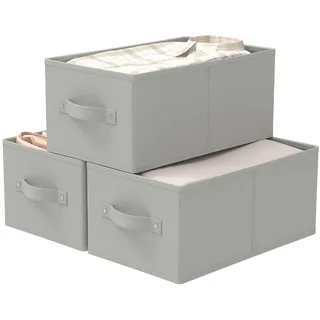 GUOHNHE Aufbewahrungsboxen aus Stoff, 3er Set Kleiderschrank Organizer, Kleiderboxen, Zusammenklappbar Stoffboxen mit 2 Griff, Aufbewahrung Korb für Regal, Schrank, 47 x 28 x 20 cm, Grau, XSNY11GL-3