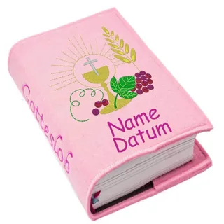 Gotteslob Gotteslobhülle Hülle Kelch Traube Filz mit Namen bestickt Einband Umschlag personalisierte Gesangbuchhülle, Farbe:rosa