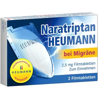 Naratriptan HEUMANN bei Migräne 2,5 mg Filmtabletten, durch Migräne verursachte Kopfschmerzen gezielt abwehren, 2 Tabletten