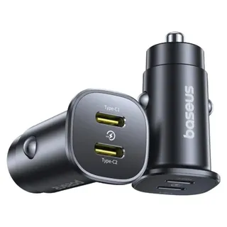 Baseus GoTrip 2 x USB-C 30W KFZ-Ladegerät Schwarz