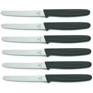 Neustanlo 6 Stück Tafelmessser 10299 Menümesser Tischmesser Buttermesser Brötchenmesser / Klinge Eldelstahl rostfrei Wellenschliff / Griffe Kunststoff schwar