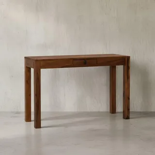 KADIMA DESIGN Schreibtisch 118x40x76 cm Massivholz Computertisch mit Schublade, Homeoffice Bürotisch Massiv Schmal Platzsparend, Holztisch Laptoptisch