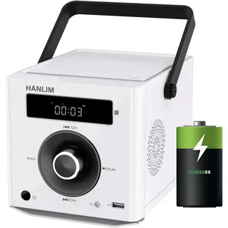 CD Player Tragbar mit Bluetooth, UKW Radio, 2000mAh wiederaufladbare Akku, MP3-Wiedergabe/USB/AUX-Eingang/Kopfhöreranschluss/Fernbedienung, 10W Lautsprecher, kompakter Tragbarer CD-Player, Weiß