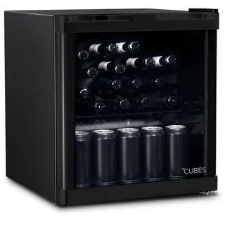 °CUBES Mini Kühlschrank schwarz 48L | Leise & energieeffizient | Kompakter Getränkekühlschrank mit Glastür – Perfekt für Büro, Gaming & Camping | Kleiner Kühlschrank mini fridge