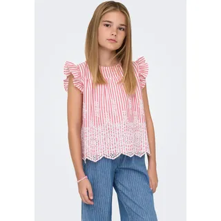 KIDS ONLY Blusentop KIDS ONLY "KOGBONDI LIFE S/L EMB FRILL TOP WVN", Mädchen, Gr. 128, barbados cherry stripes:cloud dancer, Web, Obermaterial: 100% Baumwolle, gestreift, figurumspielend normal, Rundhals, Flügelärmel Rüschen, Blusen Blusentop