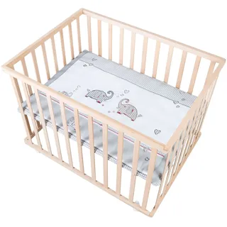 roba Laufgitter Jumbotwins 75 x 100 cm inkl. Einlage - Mobiles Krabbelgitter mit Rollen - Laufstall höhenverstellbar - Holz natur