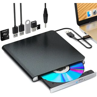 aelrsoch Externes Blu-ray Laufwerk (7-in-1 Blu-ray-Laufwerk mit Kartenleser und USB-Hub)