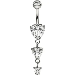Bauchnabelpiercing JOBO "Herzen", silber (edelstahlfarben, weiß), Piercings, Damen, Edelstahl, Edelstahl mit 4 Zirkonia