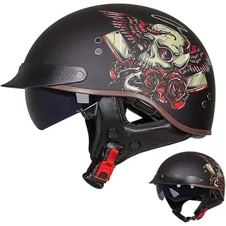 Motorrad Halbhelme Brain-Cap · Halbschale, Halbschalenhelm Herren Mit ECE, Motorradhelm Jethelm Retro Chopper Helm Vintage Männer Moped Mit Sonnenblende für Cruiser Chopper Biker, XXL(63~64cm)