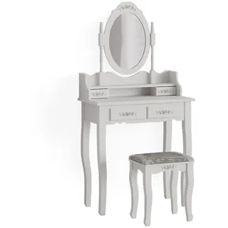 Vicco Schminktisch Meghan Weiß, 75 cm, mit Hocker 75x147 Barock Schlafzimmerkommode Schminkkommode Schwenkspiegel Schublade Aufbewahrung Frisierkommode Make-Up-Tisch